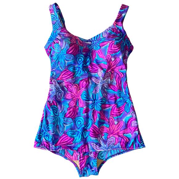 Maxine of Hollywood Vintage One Piece Swimsuit 80s Floral Pinup Retro - Picture 1 of 9